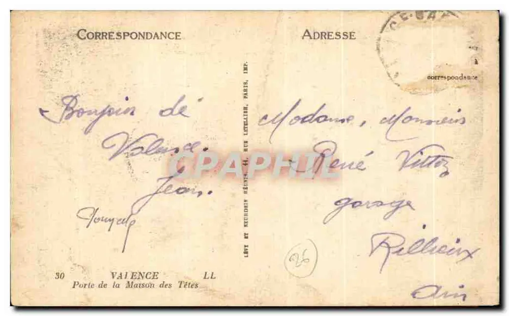 Porta da Maison des Têtes — Valence — Lévy et Recoudain, Imp. Paris - Verso