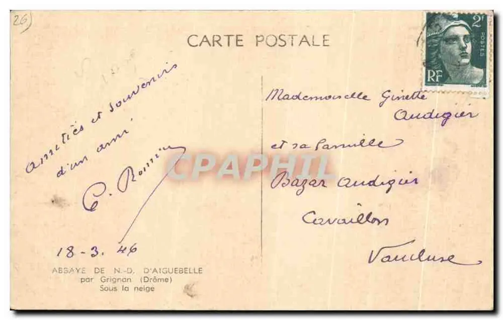 Absayé de N.-D. d'Aiguebelle — von Grignan (Drôme) — Unter der Schnee - Rückseite