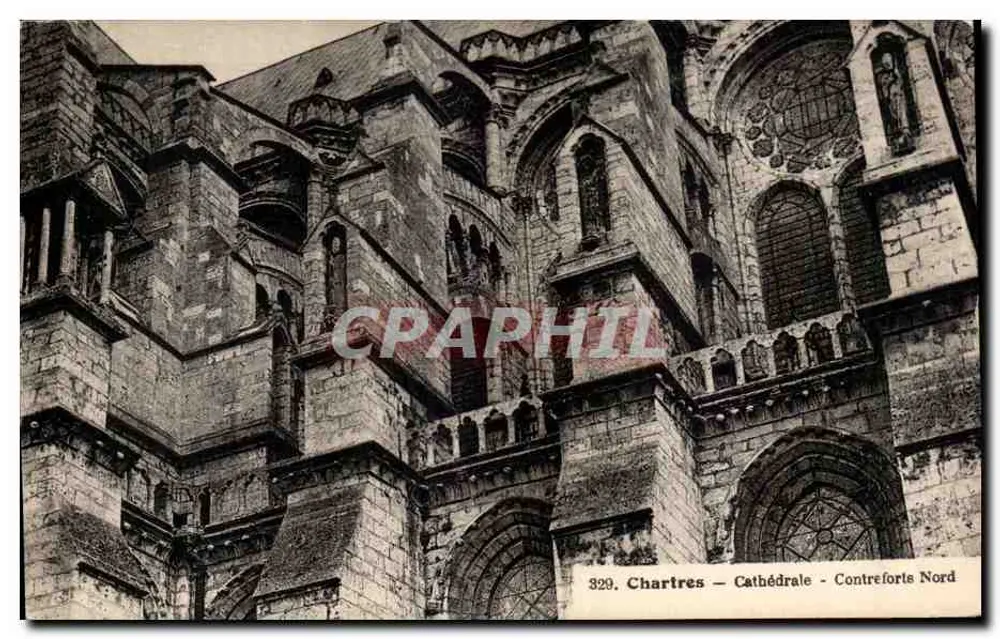 Chartres — Catedral — Contrefortes Norte — Editor Robert Laulant, Chartres, n° 329 - Frente