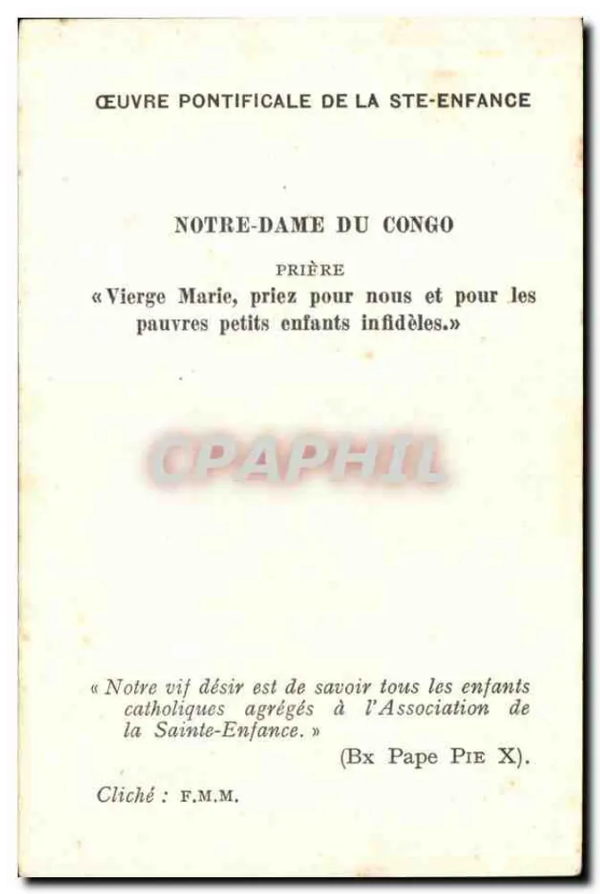 Unsere Liebe Frau von Kongo — Maria mit dem Kind Jesus — päpstliche Arbeit der Heiligen Kindheit - Rückseite