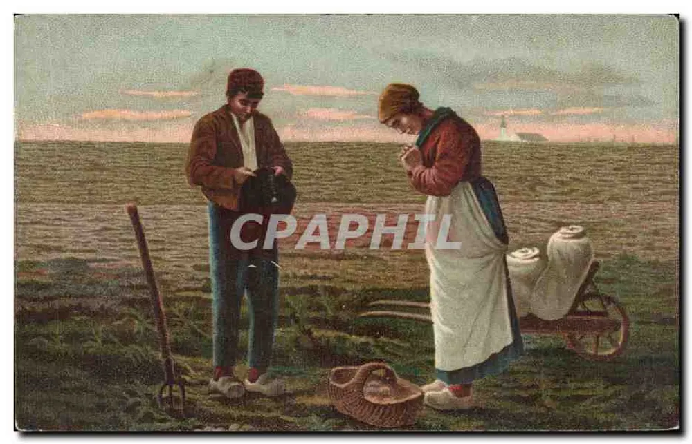 Cena de campo — agricultores com carruagem de leite — K. V. Editores, Paris - Frente