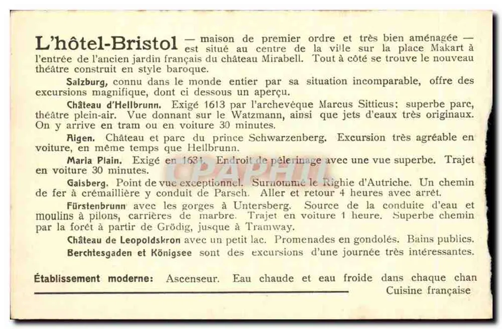Salzburg — Hotel Bristol — Verlag Anton Kiener, Seriennummer nicht sichtbar - Rückseite