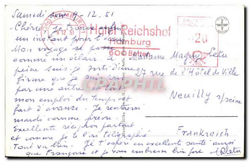 Hamburg, Ballindamm von der Lombardsbeücke gesehen — Verlag unbekannt, Seriennummer nicht sichtbar - Rückseite