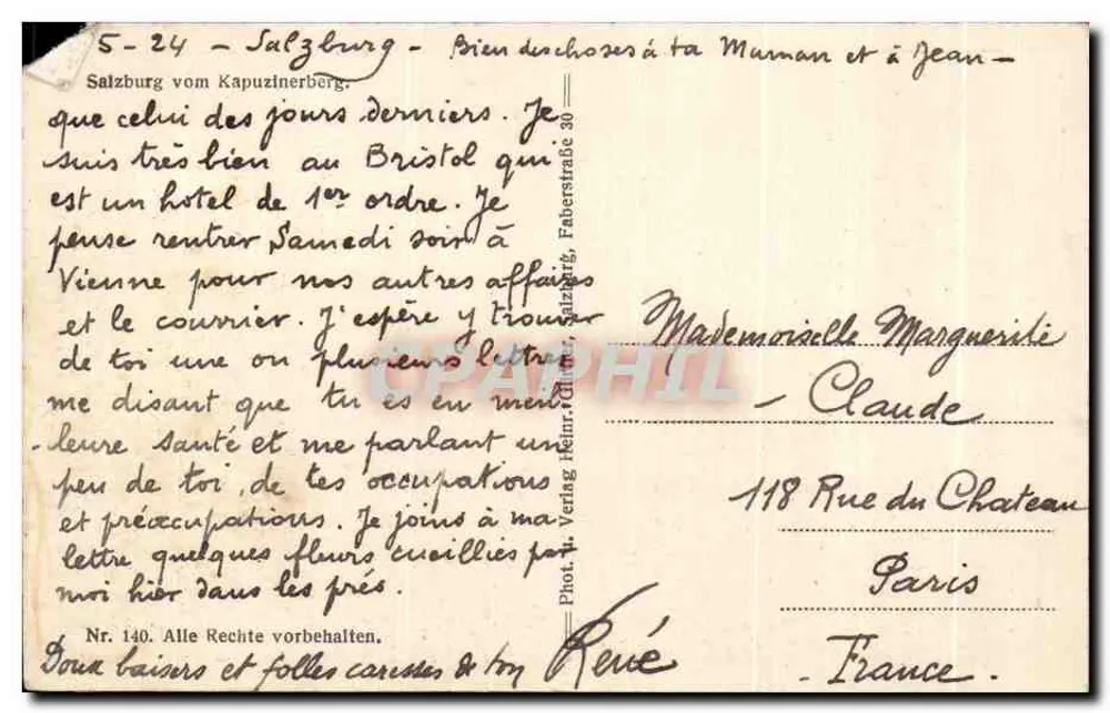 Salzburg — Ansicht des Kapuzinerbergs — Photo Vering, Salzburg, Nr. 140 - Rückseite