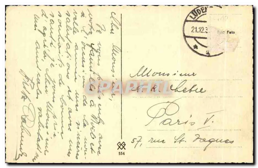 Schneelandschaft in den Alpen — Fröhliche Weihnachten — Verlag XX, Nr. 554 - Rückseite