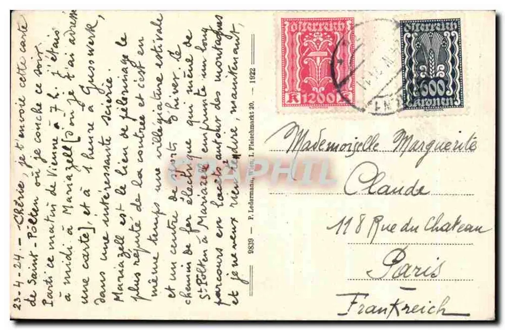मैरियनज़ेल, स्टेयरमार्क, घाटी और पर्वतों का दृश्य — प्रकाशक P. लेडरमायर, संख्या 9839 - पीछे