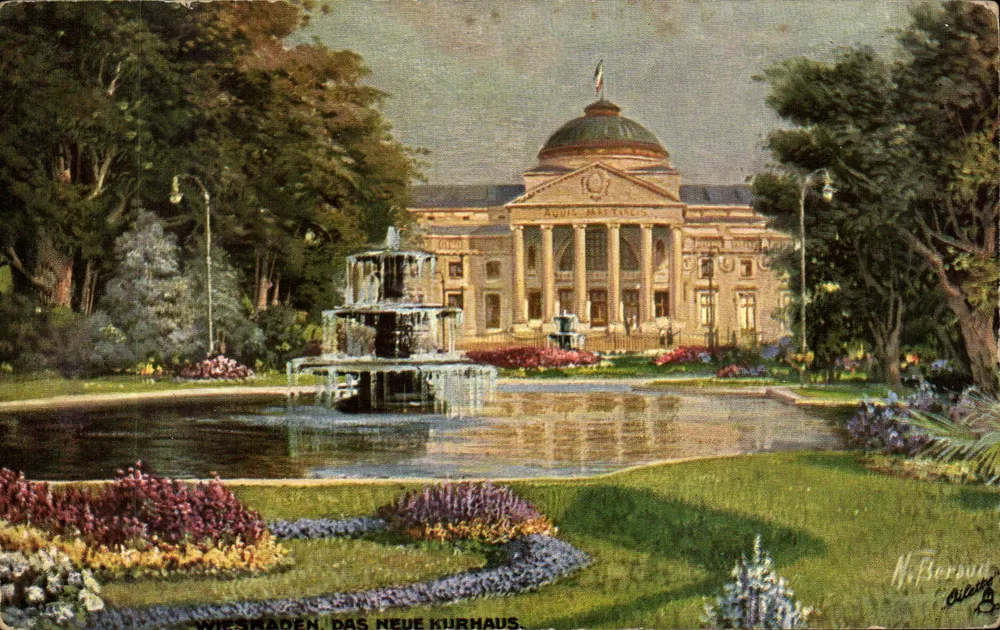 Wiesbaden — El nuevo Kurhaus — Raphael Tuck & Sons, serie 'Olliette', n°2001 - Anverso