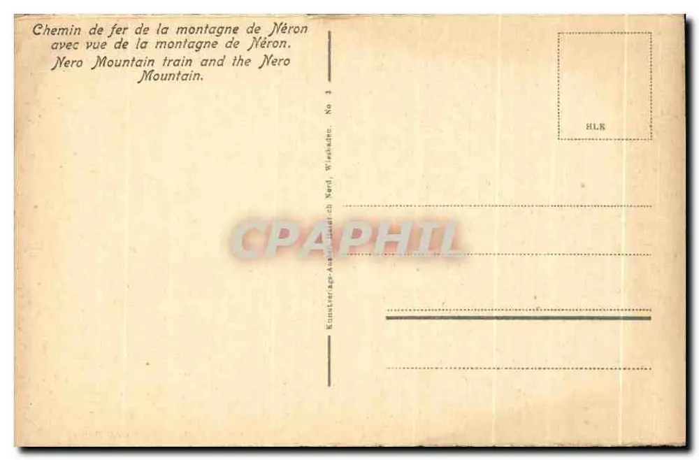 Wiesbaden. Nerobergbahn mit Neroberg — Künstler-Agr.-Anstalt Nord, Wiesbaden, No 3 - Verso