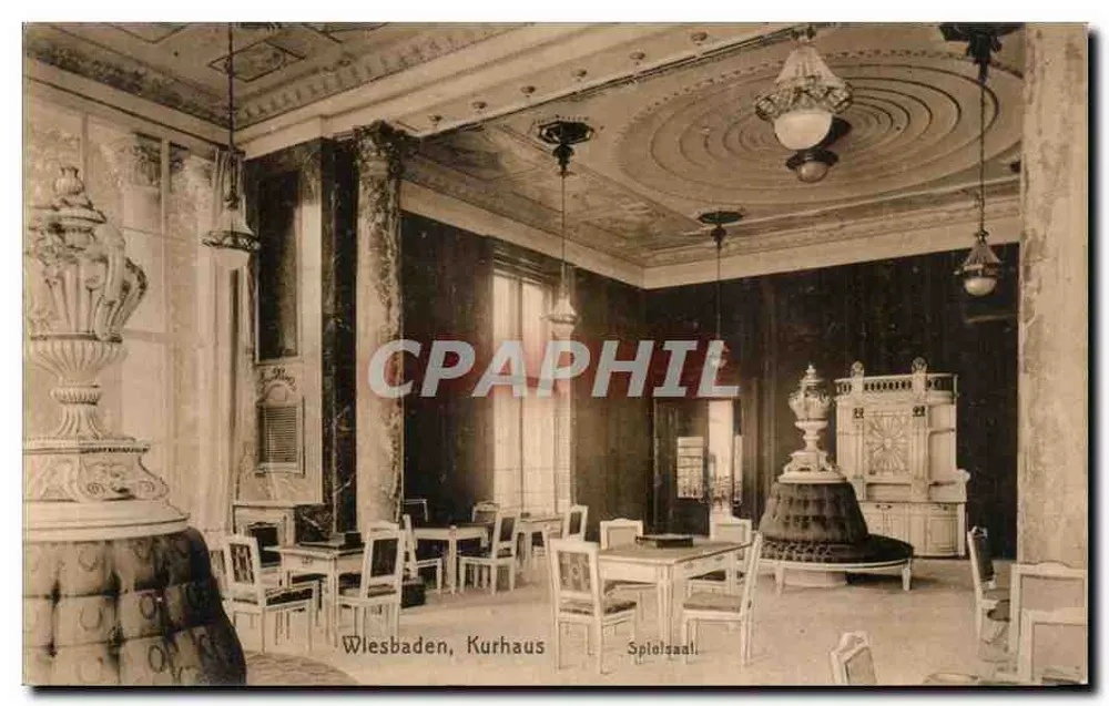Wiesbaden, Kurhaus — Salas en el Spielssaal — Verlag von Arthur Voss, Wiesbaden - Anverso