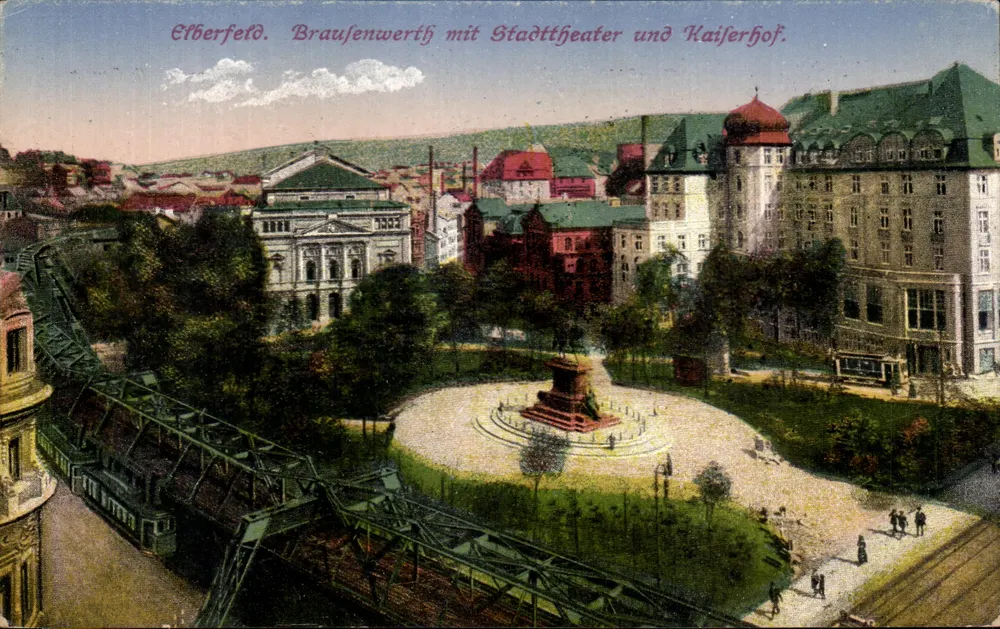 Elberfeld. Brausenwerth mit Stadttheater und Kaiserhof. - Vorderseite