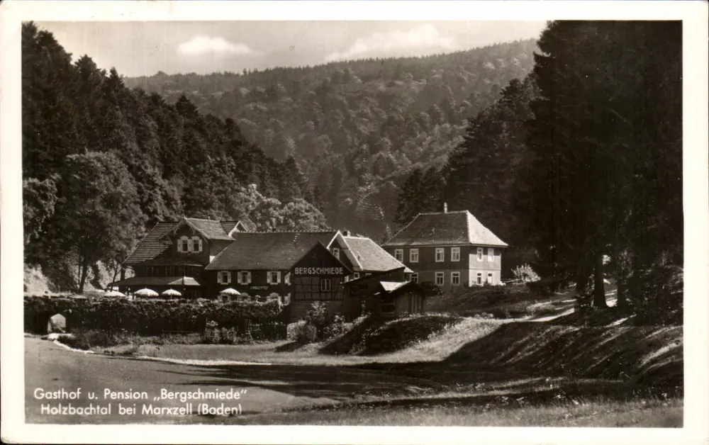 Gasthof u. Pension „Bergschmiede“ — Holzbachtal bei Marxzell (Baden) — Foto aus der Stadelmann’s Photolibrary, Nr. 45 - Vorderseite