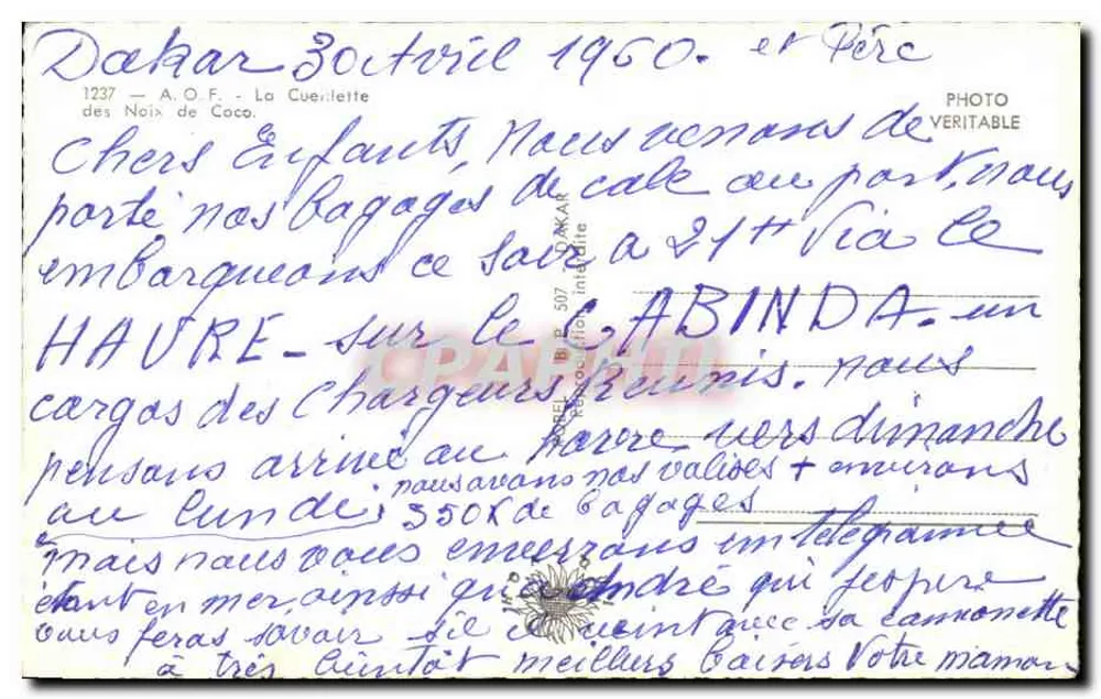 Kinder, die Kokosnüsse sammeln — Dakar — A.O.F. — echte Fotografie n°1237 - Rückseite