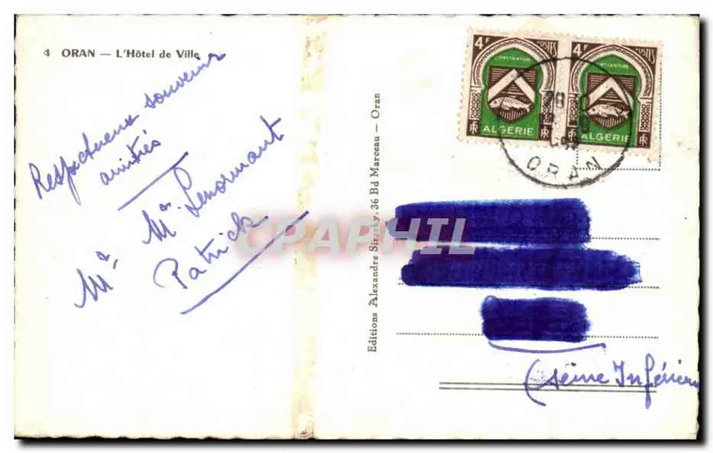 Oran — O Hotel de Cidade — Éditions Alexandre Sirey, Oran - Verso