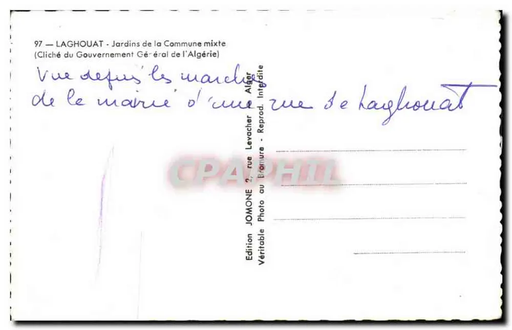 Jardins da Comuna mista — Laghouat — Edição Jomone - Verso