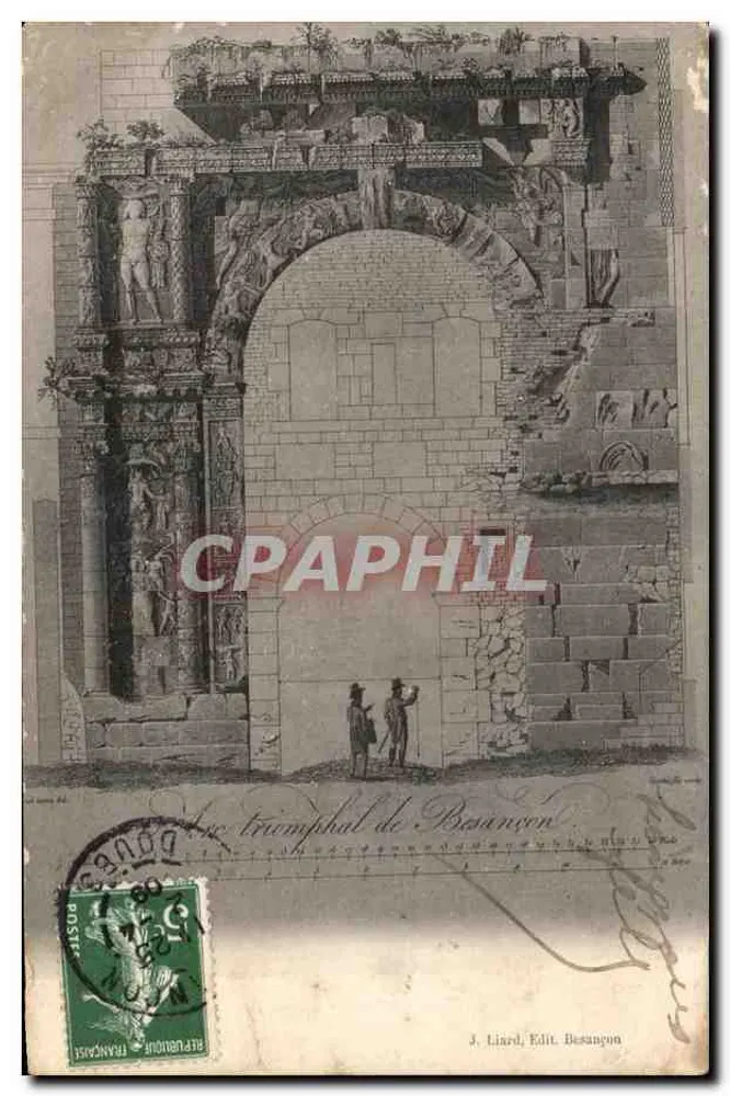 Arco triunfal de Besançon — gravura histórica — J. Liard, Edit. Besançon - Frente