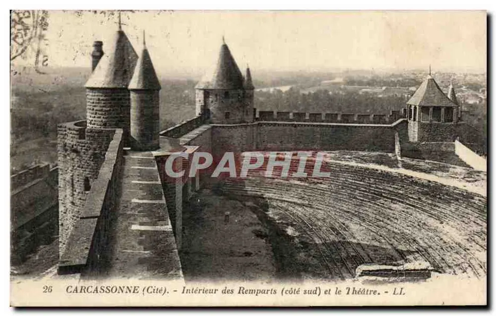 Carcassonne (Cité) — Innenansicht der Mauern (Südseite) und das Theater — L.I. Nr. 26 - Vorderseite