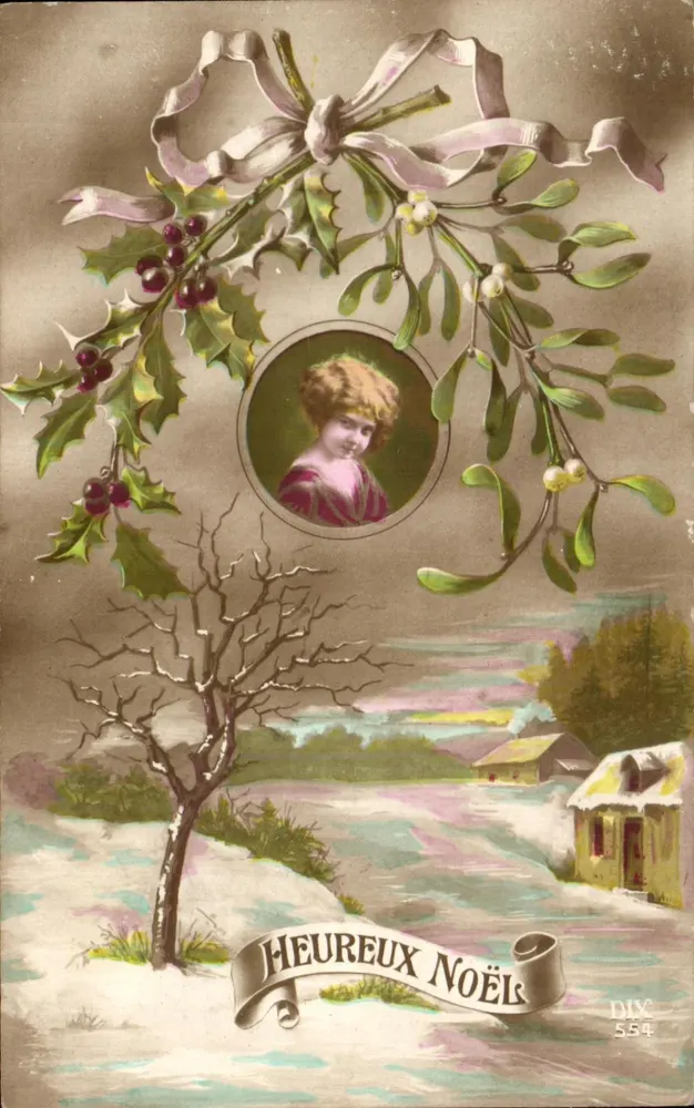 Frohe Weihnachten — Efeu-Dekoration und Porträt — DIX 554 - Vorderseite