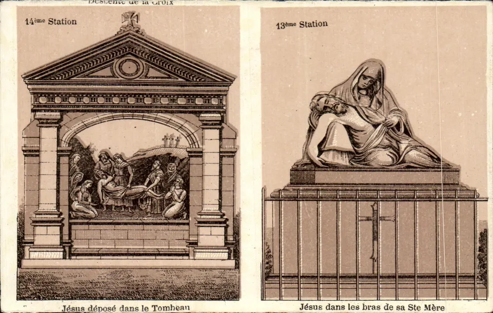 13. und 14. Station der Abstieg der Kreuzes — gravierte Illustrationen — Verlag unbekannt - Vorderseite
