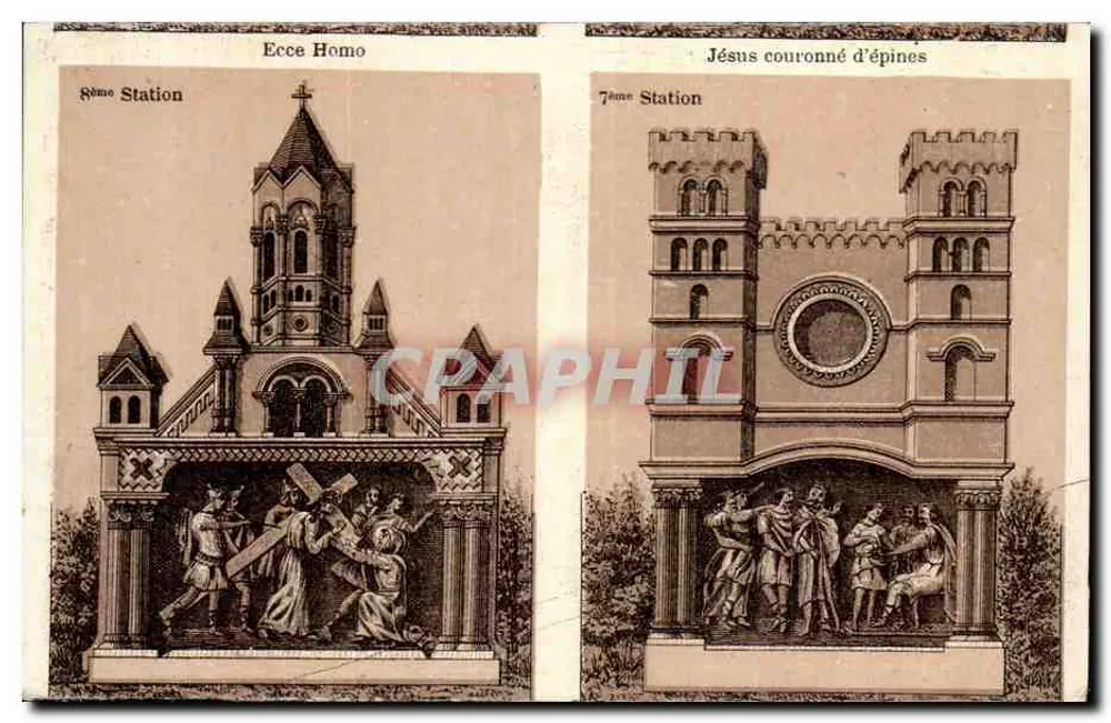 Rome - Stations du Chemin de Croix — 6ème Station : Ecce Homo / 7ème Station : Jésus couronné d'épines — Éditeur non identifié - Frente