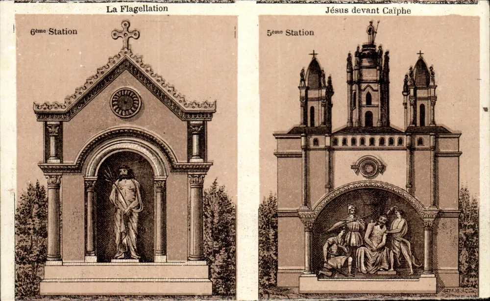 Sixième Station — La Flagellation — Septième Station — Jésus devant Caïphe — Éditeur : J. B. B. & Cie, n° 1234 - Frente