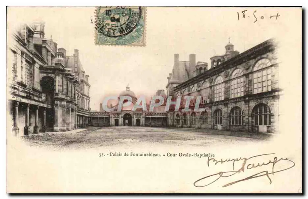Schloss Fontainebleau — Ovaler Hof - Taufbecken — Phototypie G. Molyneux - Vorderseite