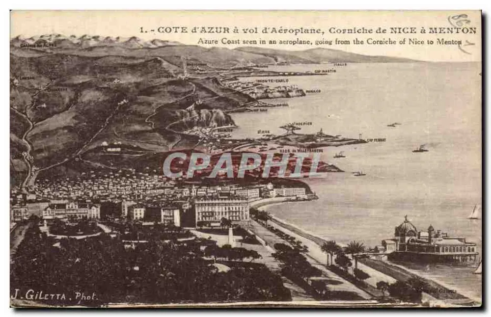 Côte d'Azur vista de avião, Corniche de Nice a Menton — J. Giletta, Fot. - Frente