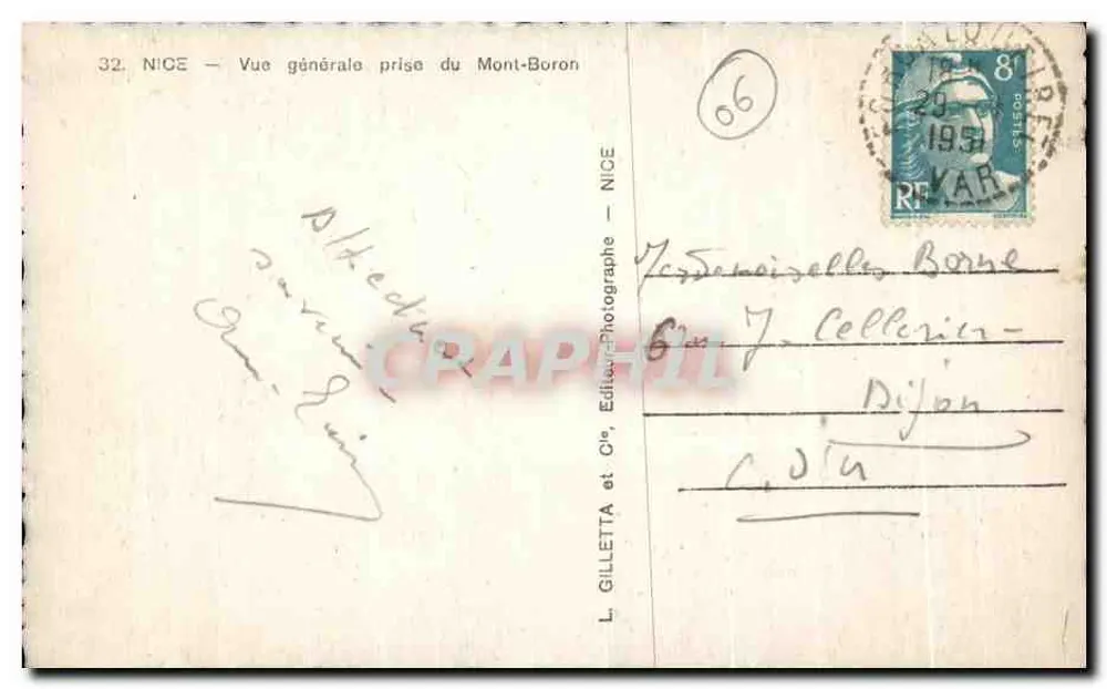 Nice — Vista geral tirada do Mont-Boron — L. Gilletta e Cia, editora - Verso