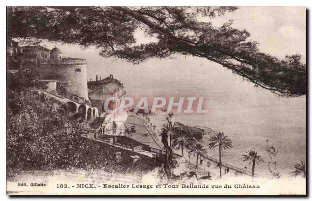Nice - Treppen Lesage und Turm Bellande vom Schloss aus gesehen — Edit. Gilletta, n° 182 - Vorderseite
