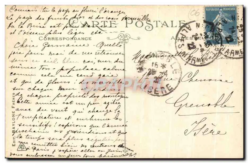 Nice - Jardins des Palmiers - Das Casino — Edition Raylone Frères, n°225 - Rückseite