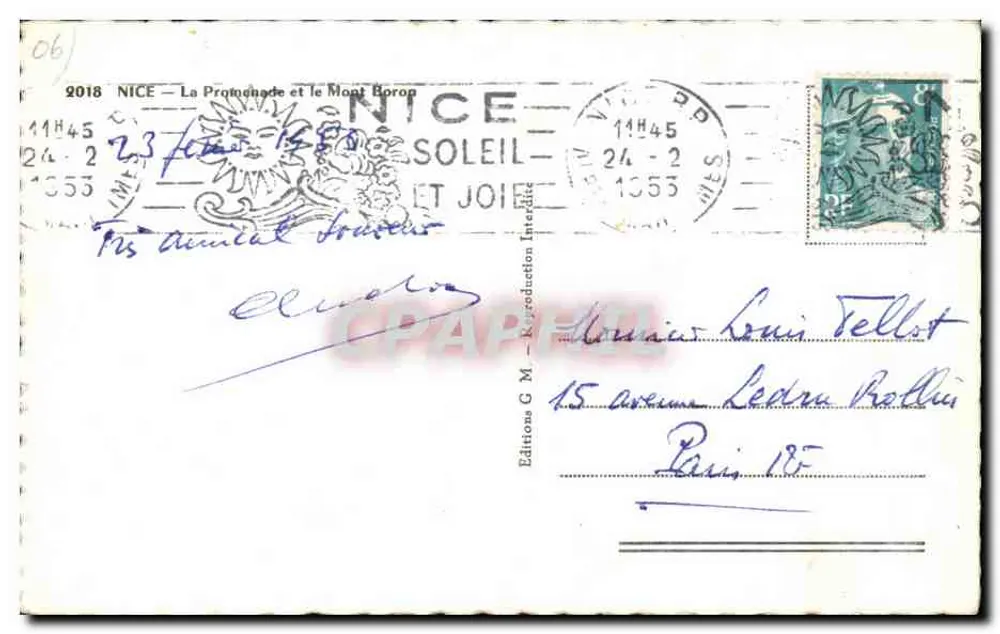 A Promenade e o Monte Boron — Nice — Edições G.M. Reprodução Proibida - Verso