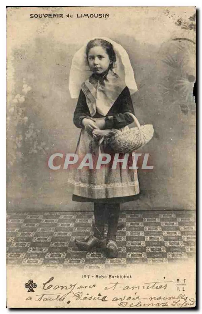 Souvenir du Limousin — jeune fille en costume traditionnel tenant un panier — éditeur Bébé Barbichet, n° M.T.I.L. - Vorderseite