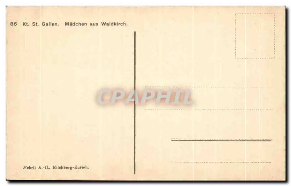 Mädchen aus Waldkirch — Schweiz — Verlag Vehrli A.-G., Kilchberg-Zürich, Nr. 86 - Rückseite