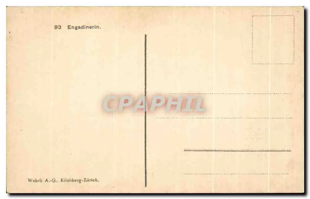 Engadinerin — weibliches Motiv in traditionellem Kleid — Wehrli A.-G., Kiichberg-Zürich, n° 93 - Rückseite