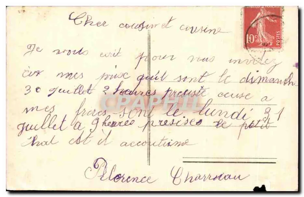 Uma Pensão de SAUMUR — cartão postal decorativo em forma de pensão violeta com seis vignettes de locais - Verso