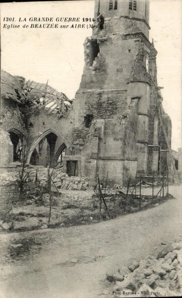 Kirche von Beauzée-sur-Aire — Ruinen nach dem Großen Krieg 1914-17 — Phot-Express, Vise Paris - Vorderseite