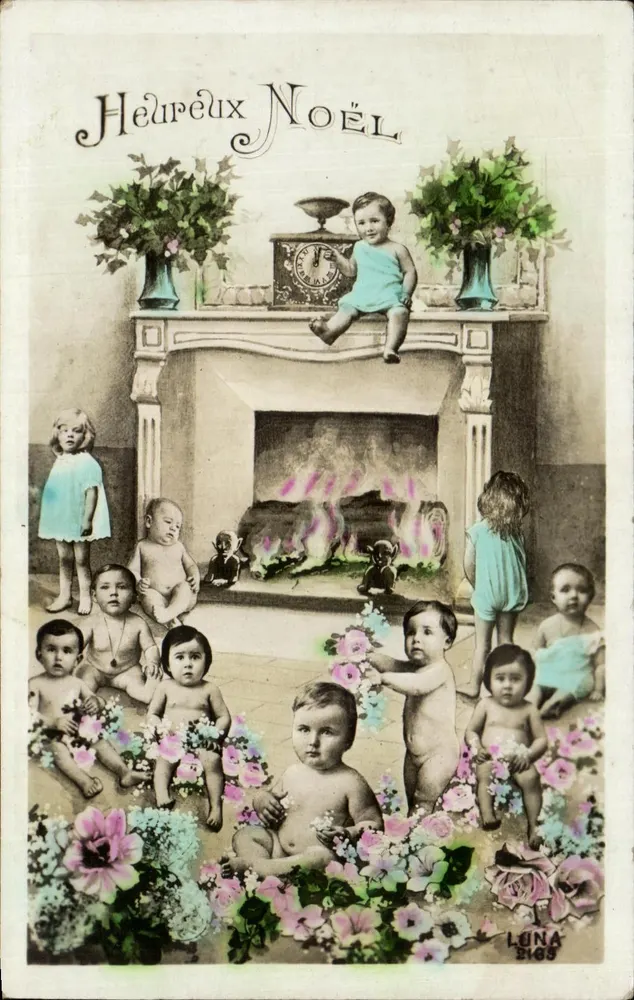 Babys um einen Kamin — Frohe Weihnachten — Luna 2169 - Vorderseite