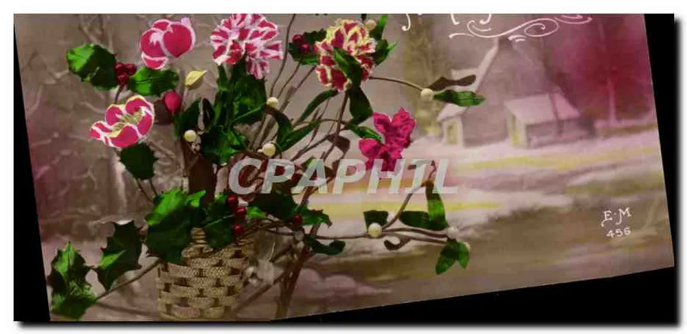 Blumenstrauß und Eberesche — Winterlandschaft — E.M. 456 - Vorderseite