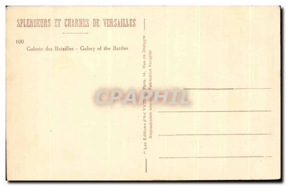 Galeria das Batalhas — Splendeurs e Charmes de Versailles — Les Éditions d'Art Yvon, Paris - Verso