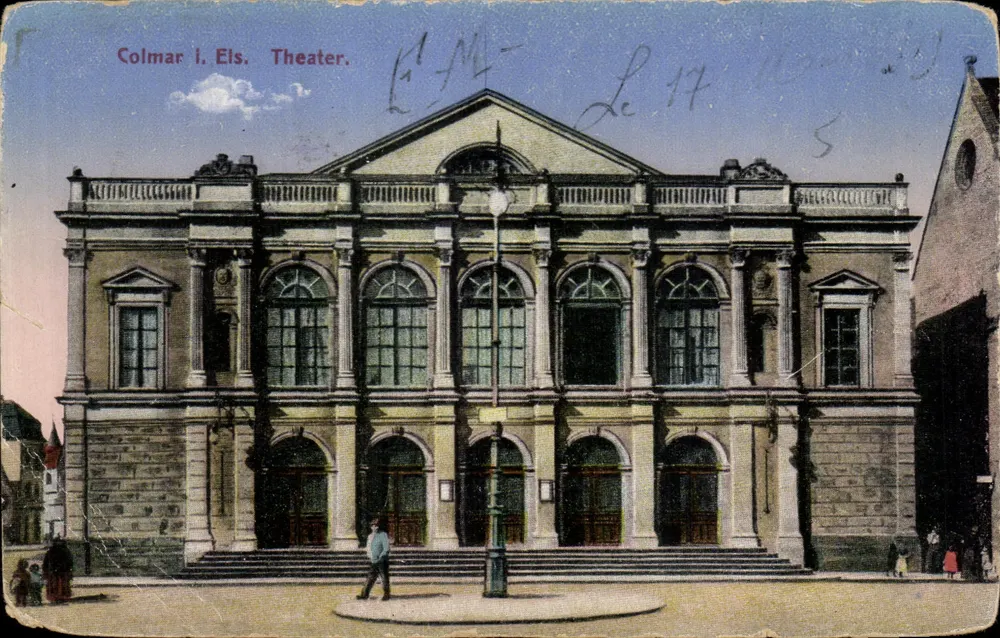 Colmar i. Els Theater — vista do teatro — Verlag W. Springer Söhne, Straßburg, n° 3842 - Frente