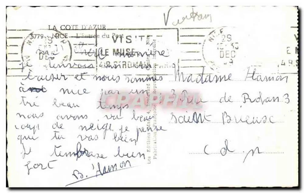 Vue de l'entrée du port de Nice — La Côte d'Azur — Éditions Haman - Verso