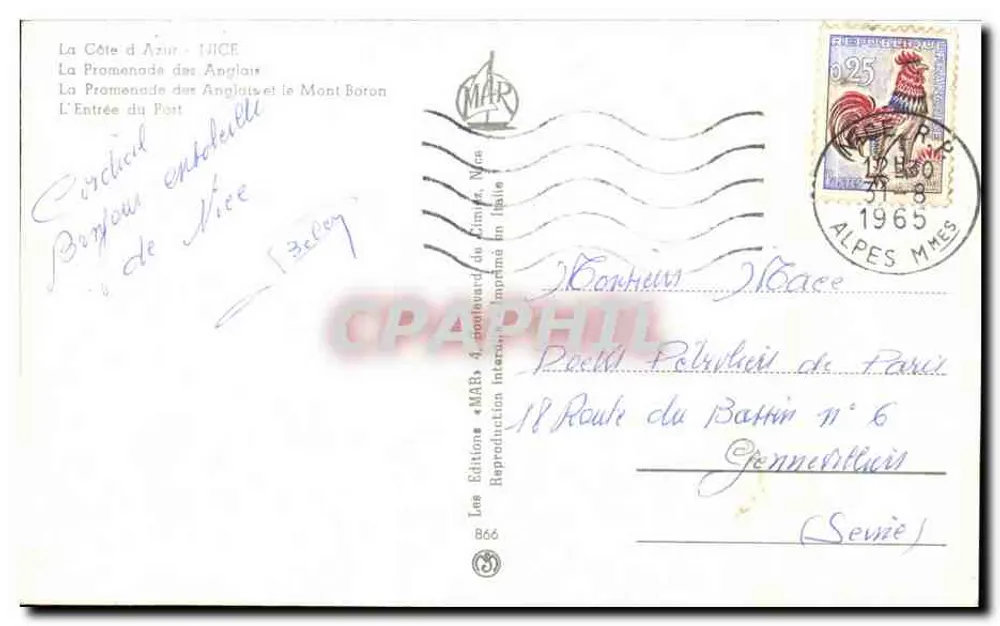 Nice — Die Côte d'Azur — Verlag MAB Nr. 866 - Rückseite