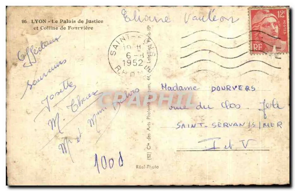 Lyon - Vue du Palais de Justice et Colline de Fourvière — éditeur Réal-Photo - Rückseite