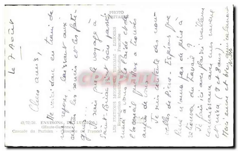 Cachoeira do Parisien — Haute-Garonne — Editor Théodat, n° 42/72/20 - Verso