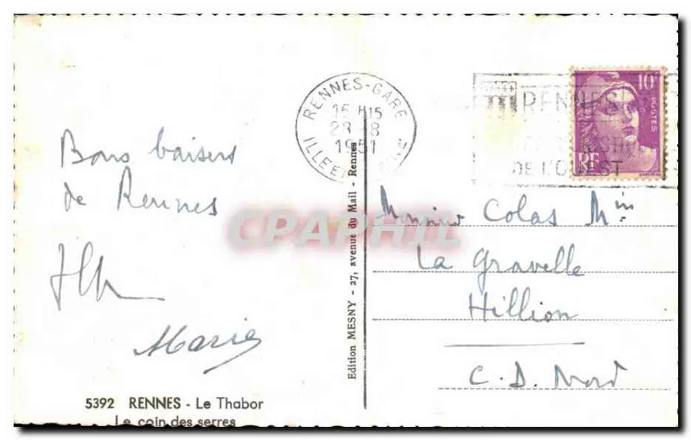 O canto das estufas — Rennes — Edição Le Thabor n°5392 - Verso