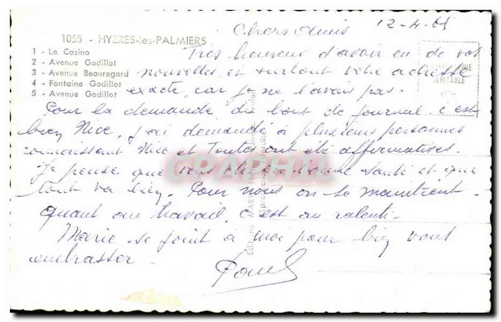 Hyères-Les Palmiers — vista panorâmica com palmeiras e edifícios — editor Mary, n°5 - Verso