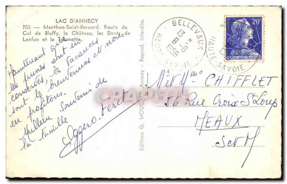 See von Annecy — Route du Col de Bluffy, les Dents du Lanfon und la Tournette — Éditions G. Moucet, Annecy - Rückseite