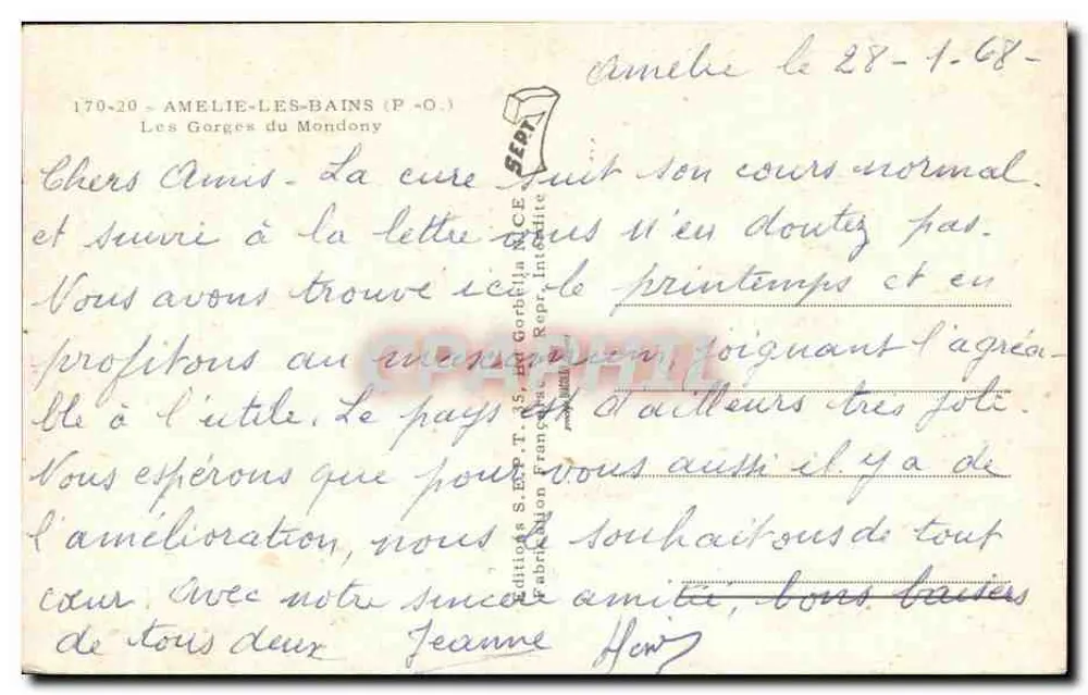 Die Gorges de Mondony — Amelie-les-Bains — Editions S. Esp. T. 35 - Rückseite