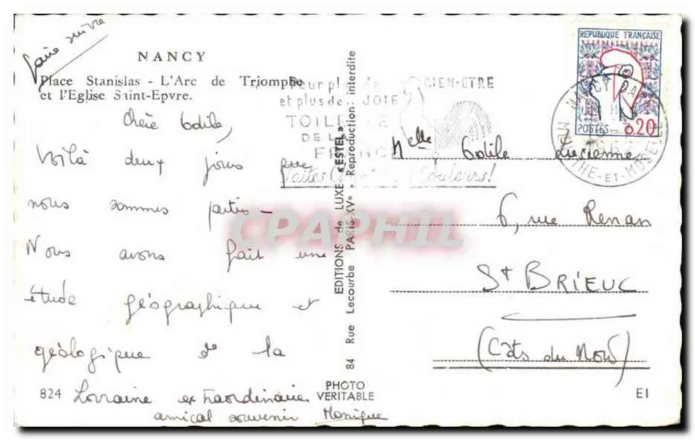 Nancy — Place Stanislas, der Triumphbogen und die Kirche Saint-Epvre — Éditeur Estal - Rückseite