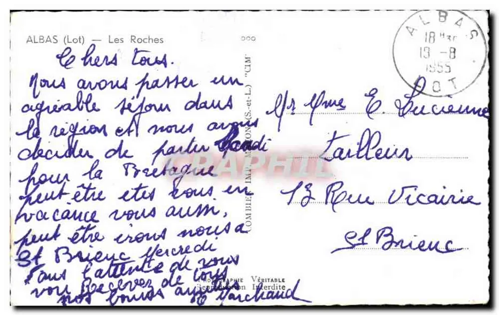 Quimper — Vista do vilarejo sobre o rio — editor 'Cim' n° 000 - Verso