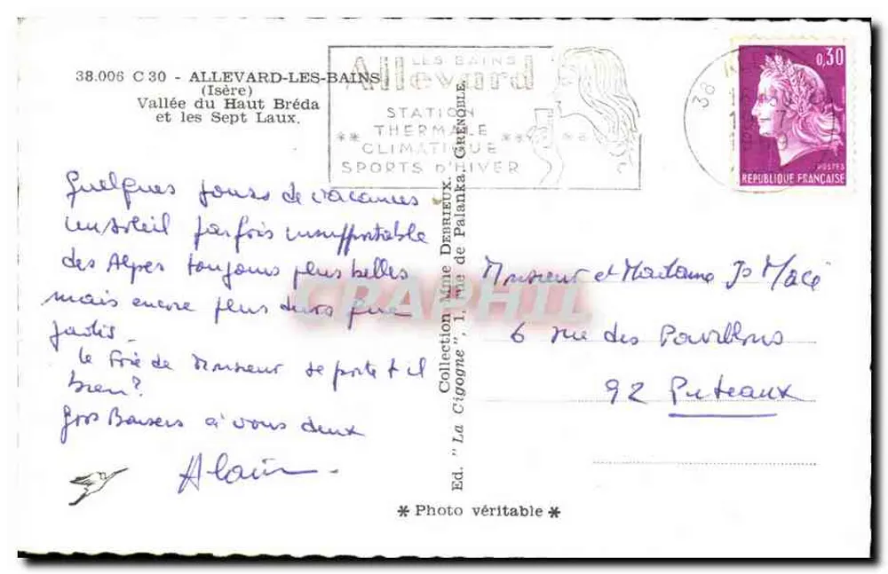 Tal des Haut Bréda und die Sieben Laux — Allevard-les-Bains (Isère) — Verlag 'La Cigogne' Nr. 38.006 C30 - Rückseite